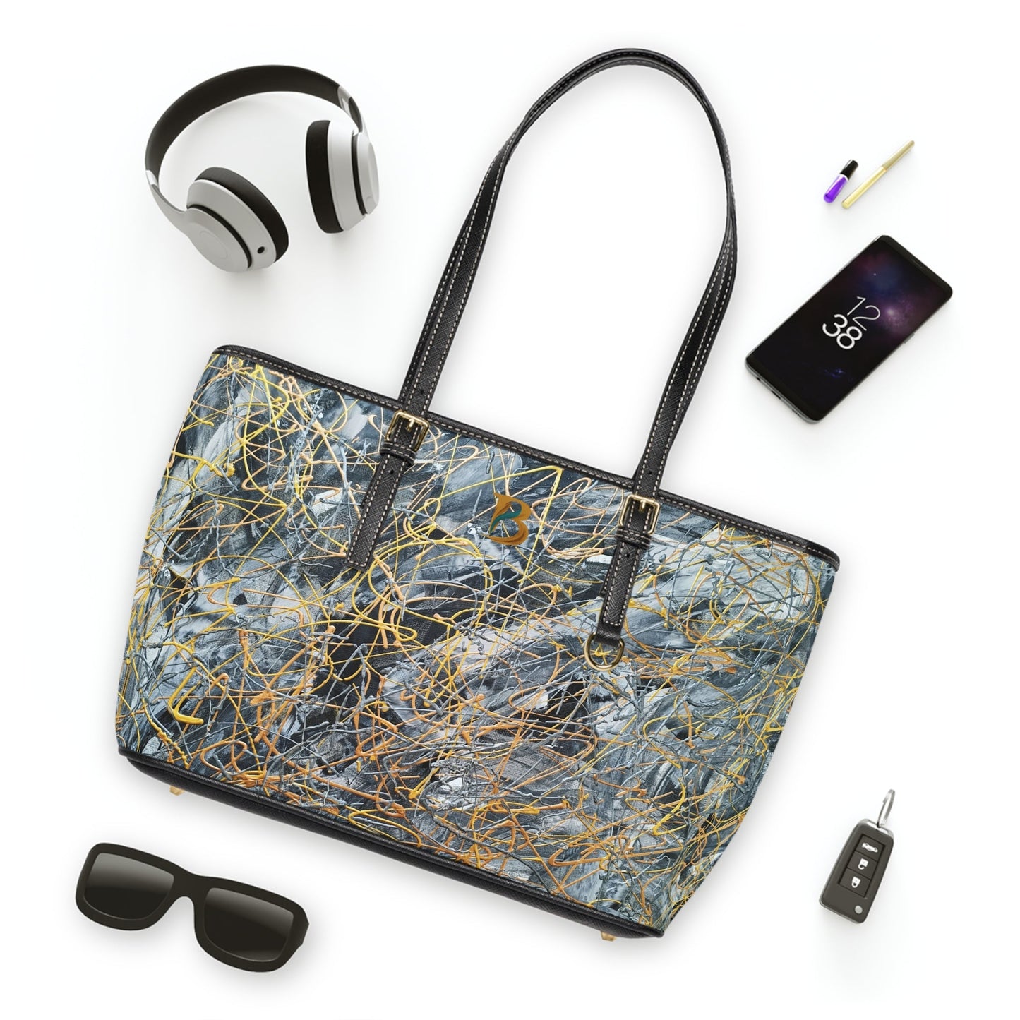 Tempest Abstract Art PU Leather Shoulder Bag – Luxury Designer Handbag