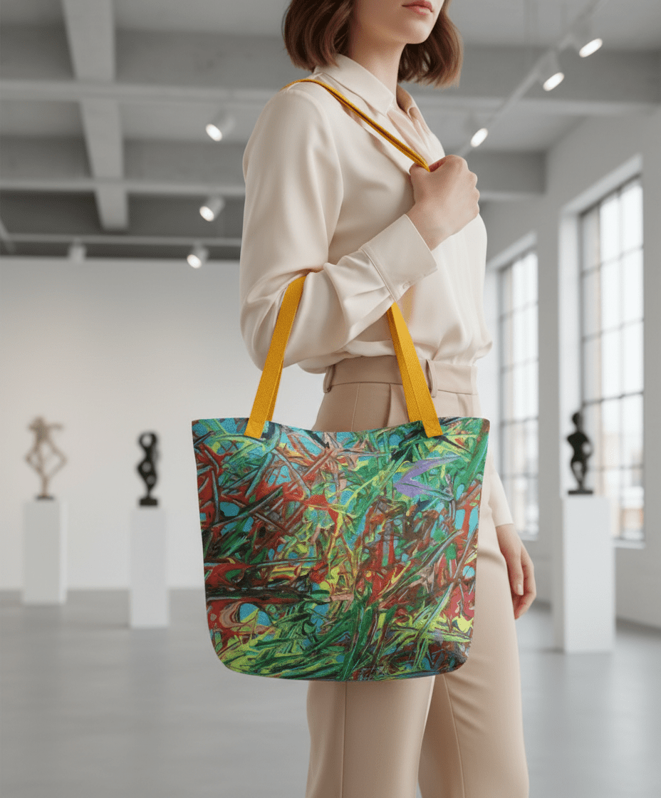 Ultra-realistic small tote bag with model - varied background