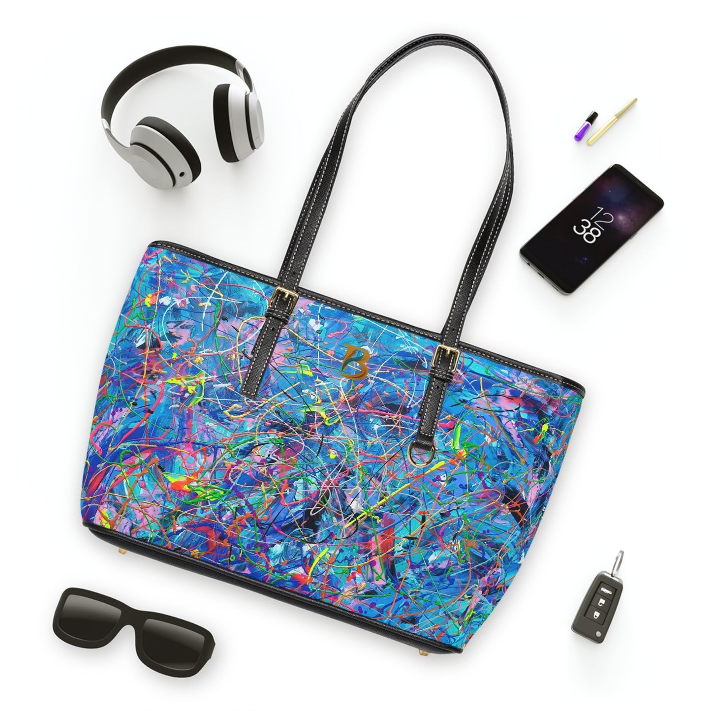 Tidal Rush Abstract Art PU Leather Shoulder Bag – Luxury Designer Handbag